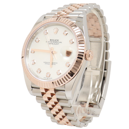 Rolex Datejust Two Tone Rose Gold & Steel 41mm White MOP Diamond Dial Watch Reference#: 126331 - Happy Jewelers Fine Jewelry Lifetime Warranty