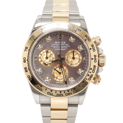 Rolex Daytona Two Tone Yellow Gold & Steel 40mm Factory MOP Diamond Dial Watch Reference#: 116523 - Happy Jewelers Fine Jewelry Lifetime Warranty