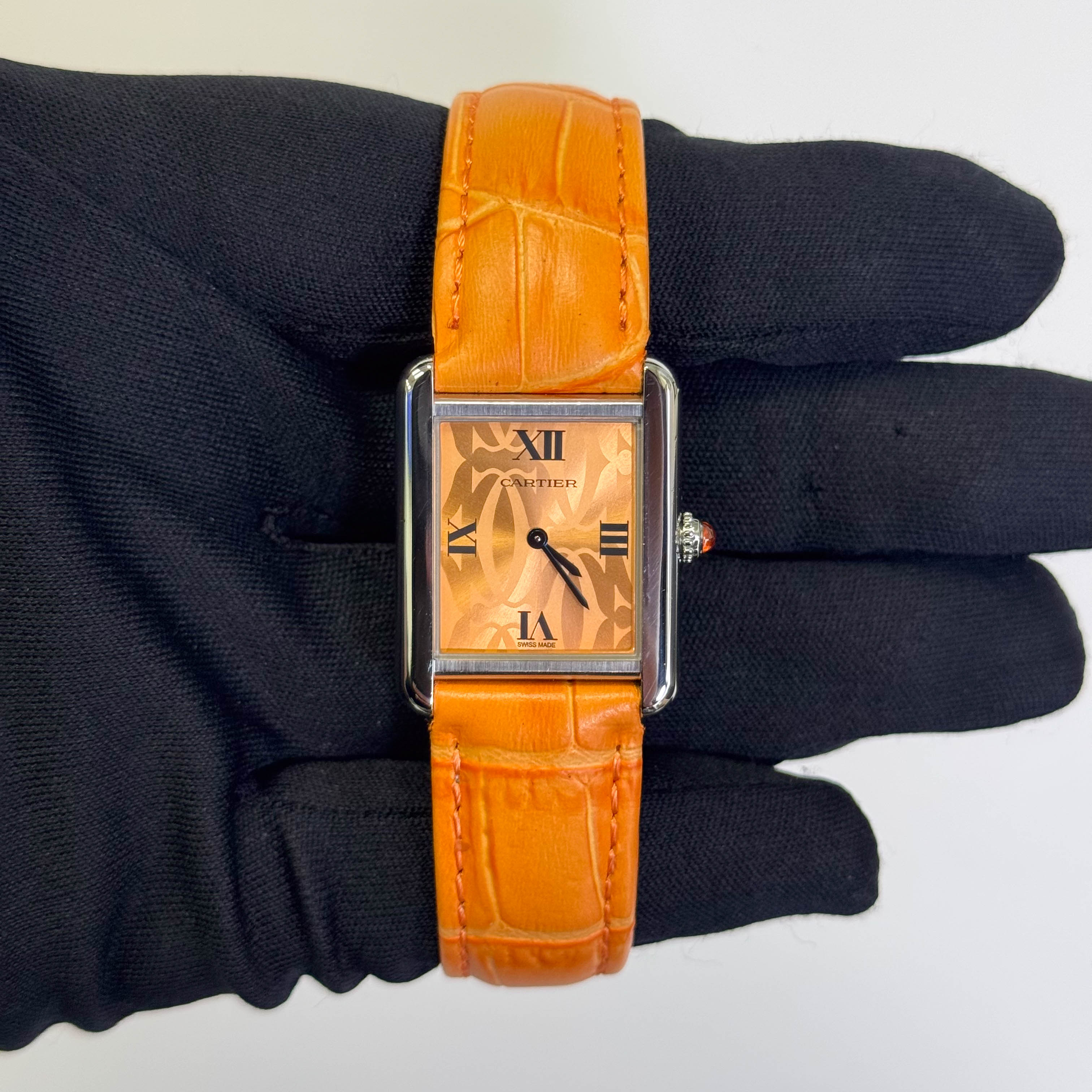 Cartier Tank Solo 23mm Orange Dial Watch Ref# W1019455 – Happy