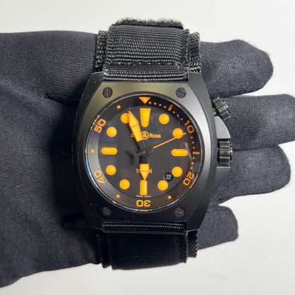 Bell & Ross Marine 44mm Black/Orange Dial Watch Black Ref# BR02-ORANGE - Happy Jewelers Fine Jewelry Lifetime Warranty