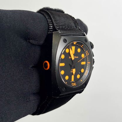 Bell & Ross Marine 44mm Black/Orange Dial Watch Black Ref# BR02-ORANGE - Happy Jewelers Fine Jewelry Lifetime Warranty