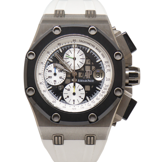 Audemars Piguet Royal Oak Stainless Steel 44mm White & Black Chronograph Dial Watch Reference#: 26078IO.OO.D001VS.01 - Happy Jewelers Fine Jewelry Lifetime Warranty