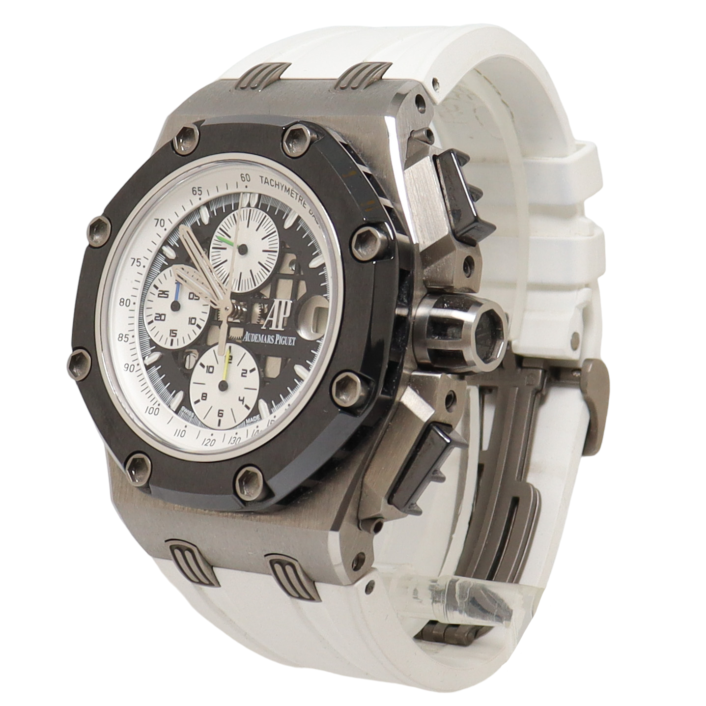 Audemars Piguet Royal Oak Stainless Steel 44mm White & Black Chronograph Dial Watch Reference#: 26078IO.OO.D001VS.01 - Happy Jewelers Fine Jewelry Lifetime Warranty