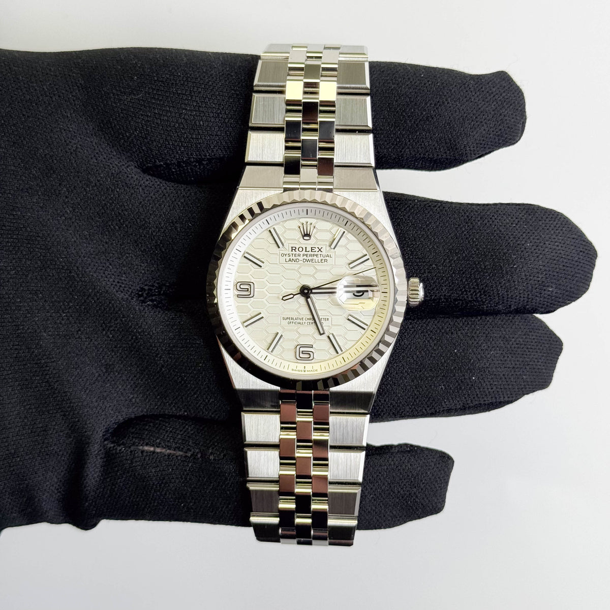 Rolex Land-Dweller 36mm White Honeycomb Dial Watch Ref# 127234