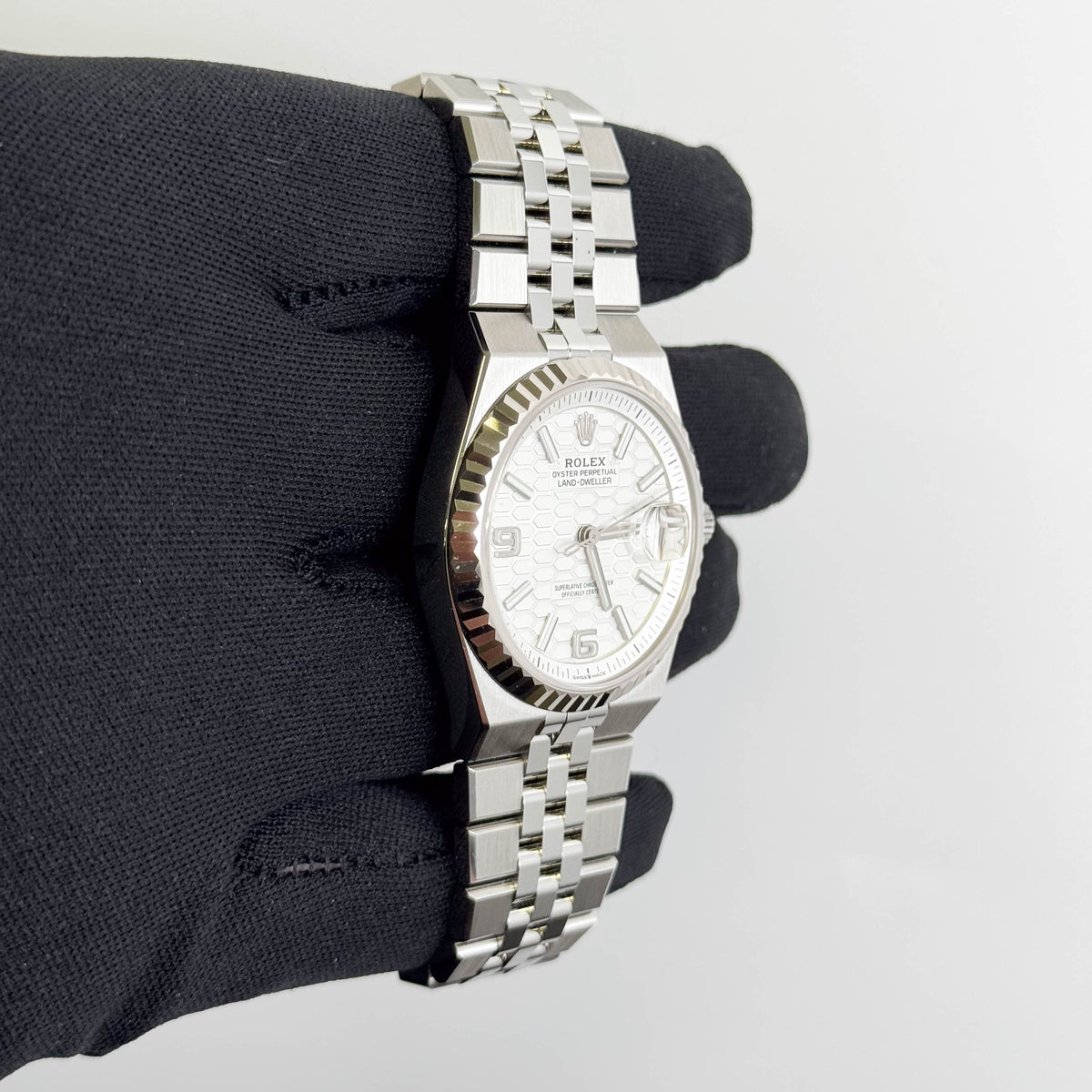 Rolex Land-Dweller 36mm White Honeycomb Dial Watch Ref# 127234