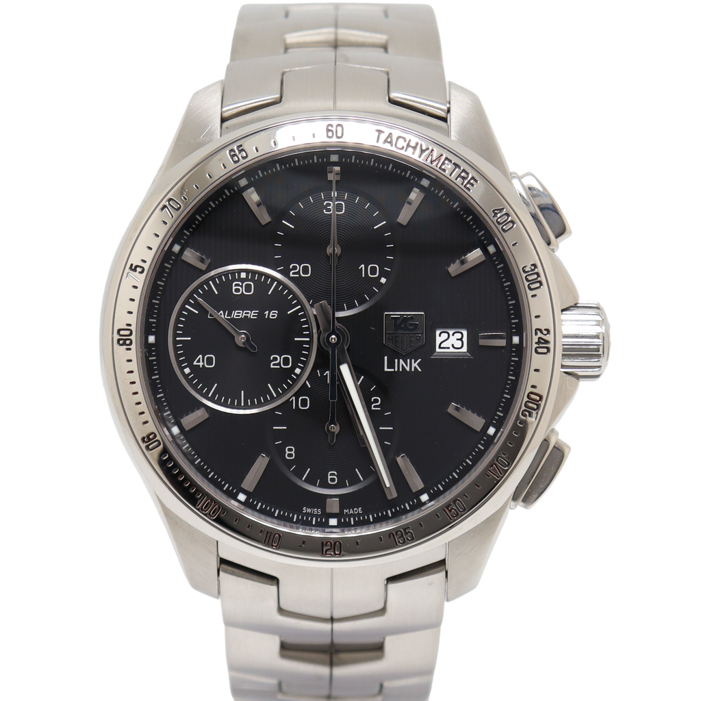 TAG Heuer Link Calibre 16 Stainless Steel 43mm Black Chronograph