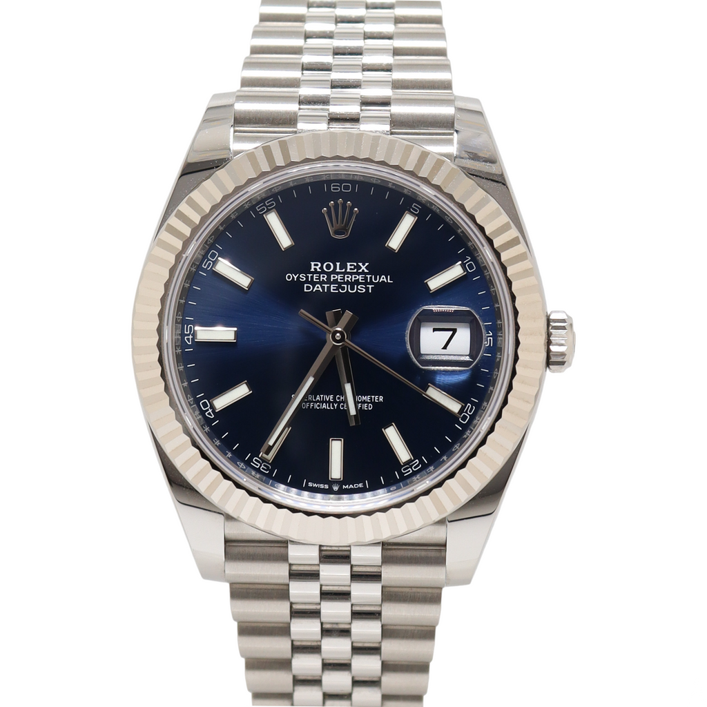 Rolex Datejust Stainless Steel 41mm Blue Stick Dial Watch Reference#: 126334 - Happy Jewelers Fine Jewelry Lifetime Warranty
