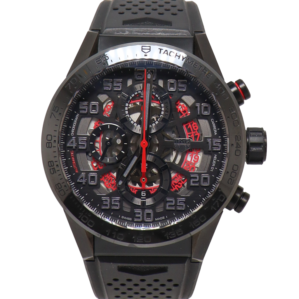 TAG Heuer Carrera Calibre Black Stainless Steel 43mm Black Skeleton Dial Watch Reference#: CAR201E.FT6087 - Happy Jewelers Fine Jewelry Lifetime Warranty