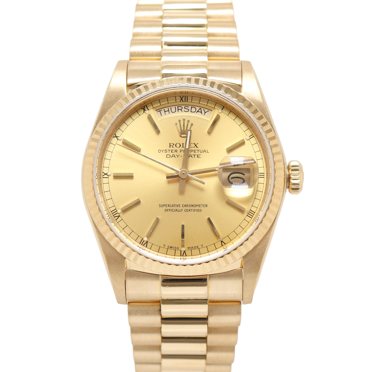 Rolex Day Date 36mm Yellow Gold Champagne Diamond Dial Watch Reference# 18038 - Happy Jewelers Fine Jewelry Lifetime Warranty