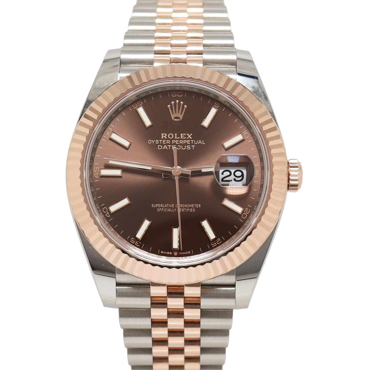 Rolex Datejust Two Tone Rose Gold & Steel 41mm Chocolate Stick Dial Watch Reference#: 126331 - Happy Jewelers Fine Jewelry Lifetime Warranty