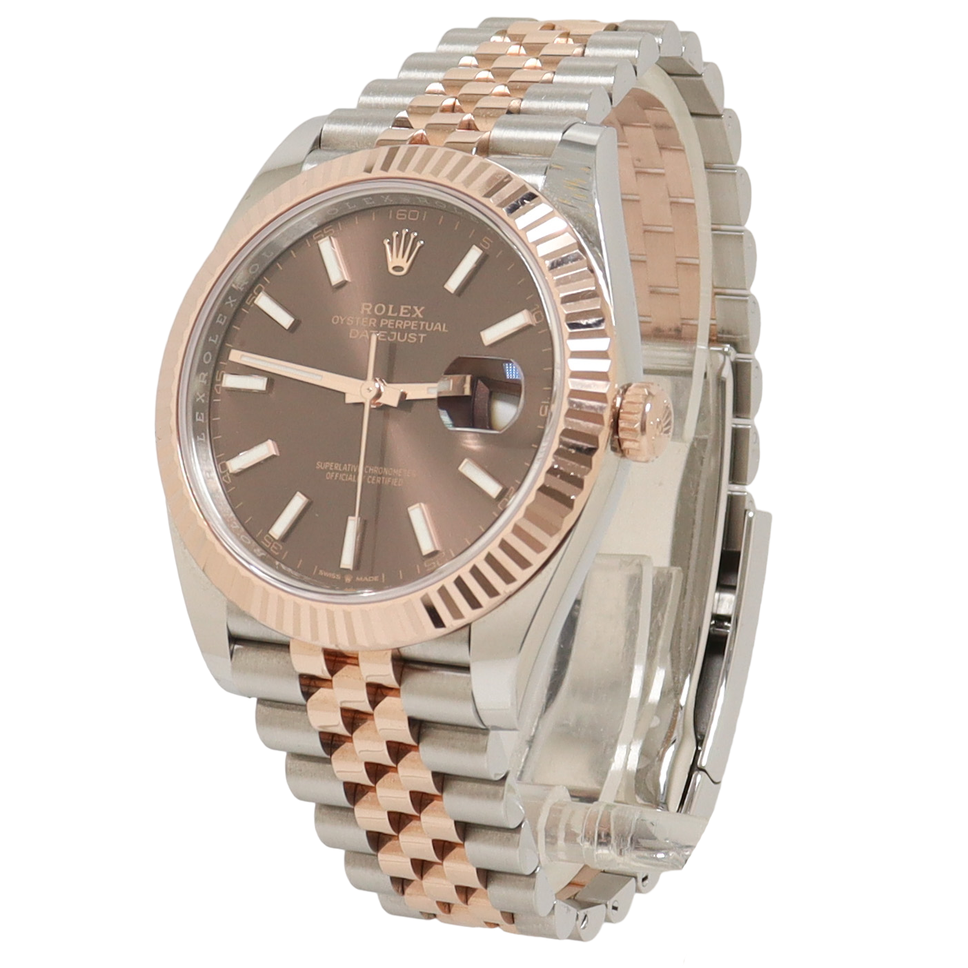 Rolex Datejust Two Tone Rose Gold & Steel 41mm Chocolate Stick Dial Watch Reference#: 126331 - Happy Jewelers Fine Jewelry Lifetime Warranty