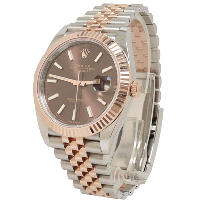 Rolex Datejust Two Tone Rose Gold & Steel 41mm Chocolate Stick Dial Watch Reference#: 126331 - Happy Jewelers Fine Jewelry Lifetime Warranty