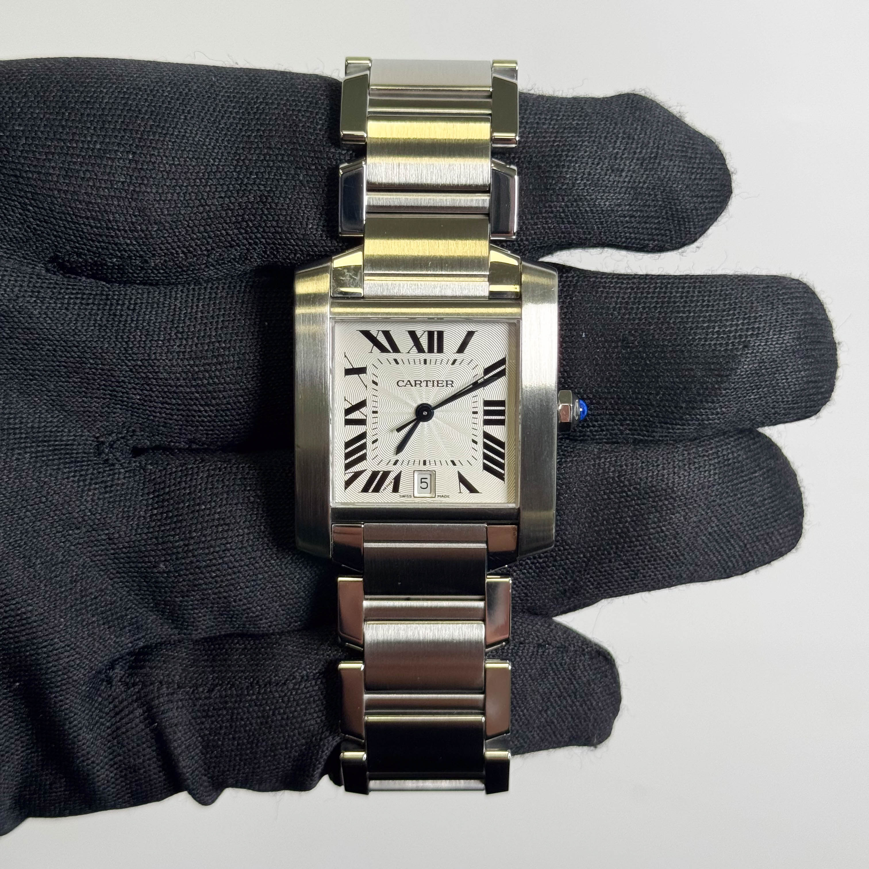 Cartier Tank Française Stainless Steel 28mm White Dial Watch Ref# W51002Q3 - Happy Jewelers Fine Jewelry Lifetime Warranty