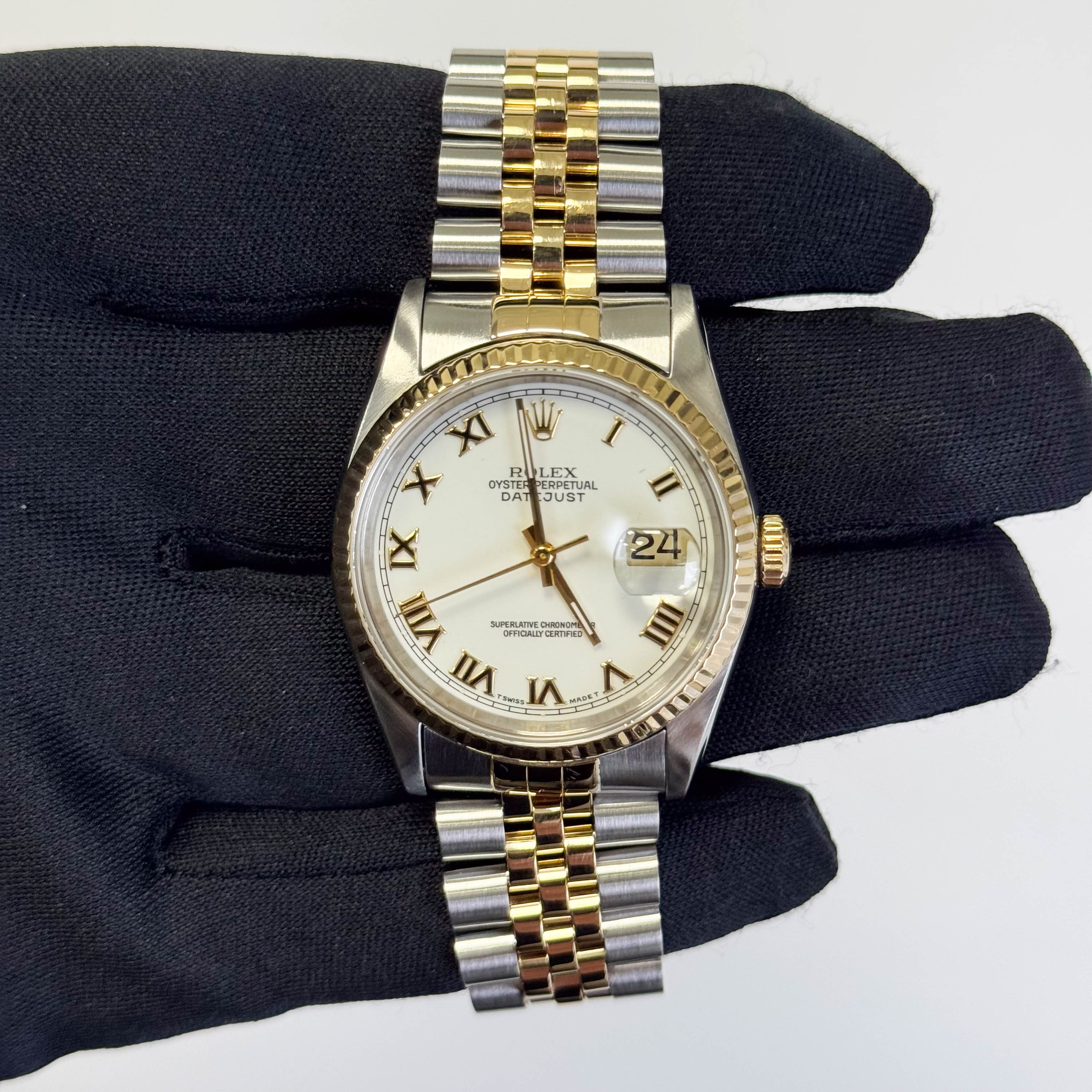 Rolex Datejust 36mm White Roman Dial Watch Ref# 16233 - Happy Jewelers Fine Jewelry Lifetime Warranty