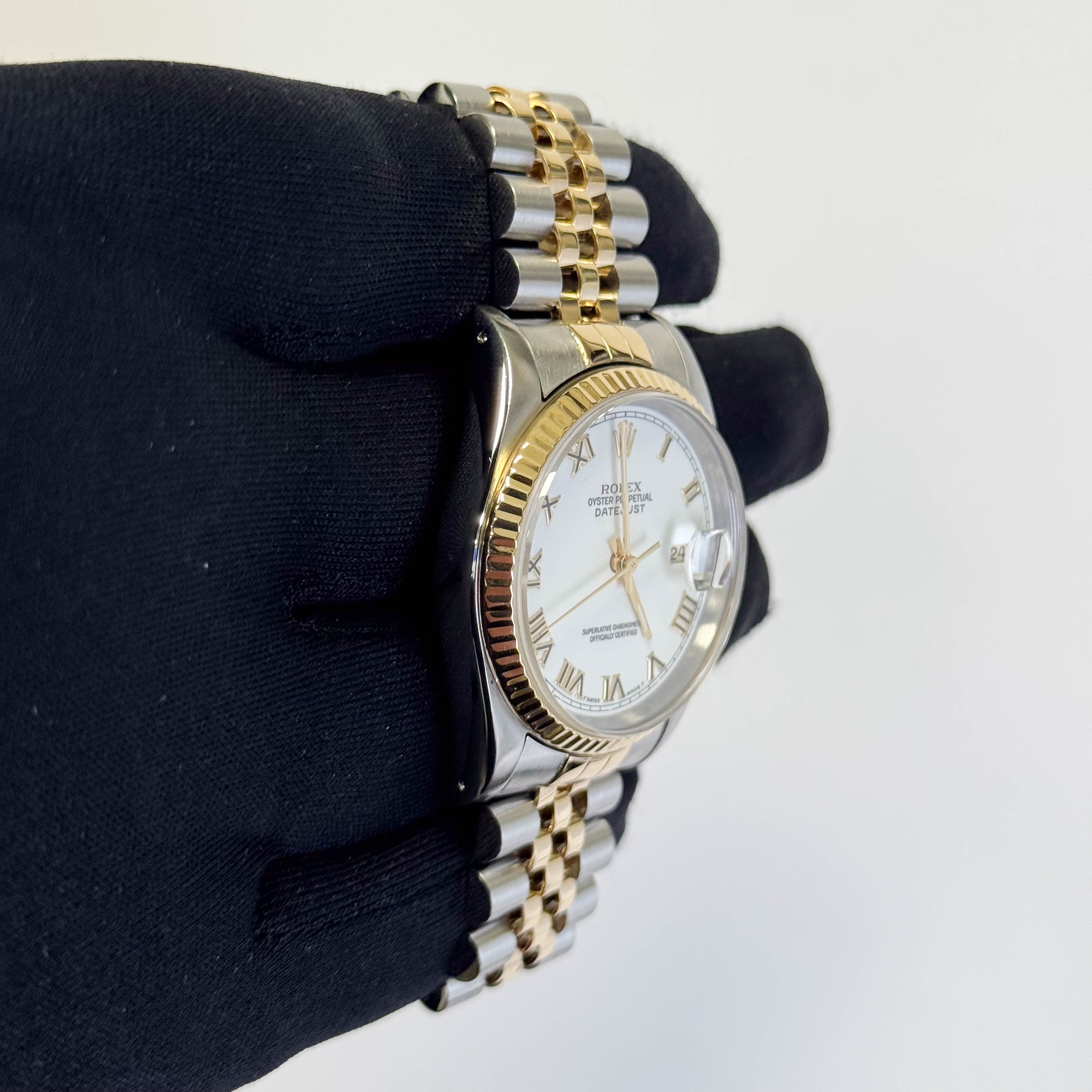 Rolex Datejust 36mm White Roman Dial Watch Ref# 16233 - Happy Jewelers Fine Jewelry Lifetime Warranty