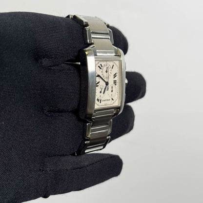 Cartier Tank Francaise Chronoreflex Stainless Steel 29mm White Dial Watch Ref# W51001Q3 - Happy Jewelers Fine Jewelry Lifetime Warranty