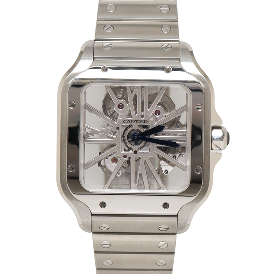 Cartier Skeleton Santos Stainless Steel 40mm Skeleton Dial Watch Reference#: WHSA0007 - Happy Jewelers Fine Jewelry Lifetime Warranty