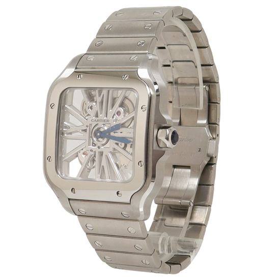 Cartier Skeleton Santos Stainless Steel 40mm Skeleton Dial Watch Reference#: WHSA0007 - Happy Jewelers Fine Jewelry Lifetime Warranty