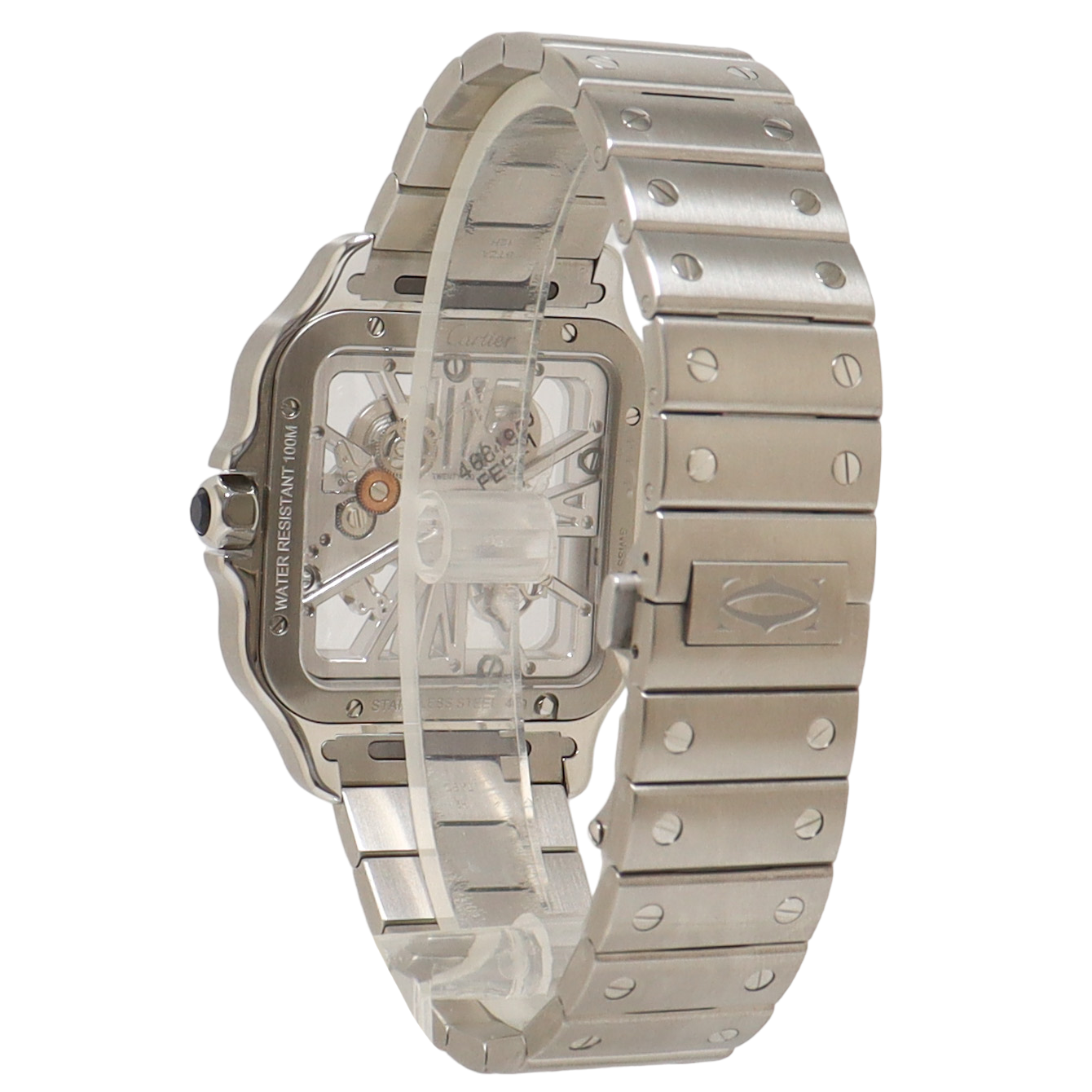 Cartier Skeleton Santos Stainless Steel 40mm Skeleton Dial Watch Reference#: WHSA0007 - Happy Jewelers Fine Jewelry Lifetime Warranty