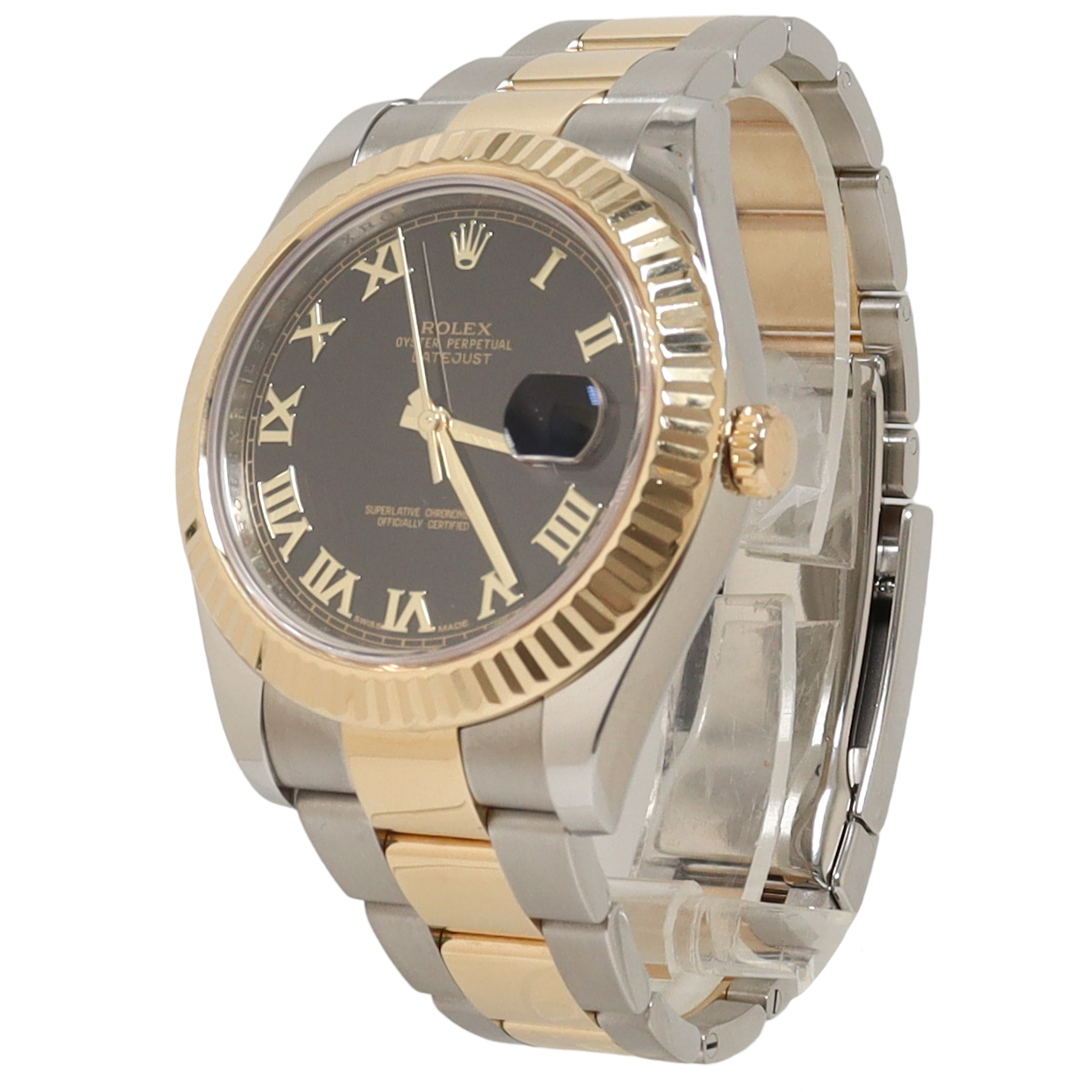 Rolex Datejust Two Tone Yellow Gold & Stainless Steel 41mm Black Roman Dial Watch Reference#: 116333 - Happy Jewelers Fine Jewelry Lifetime Warranty