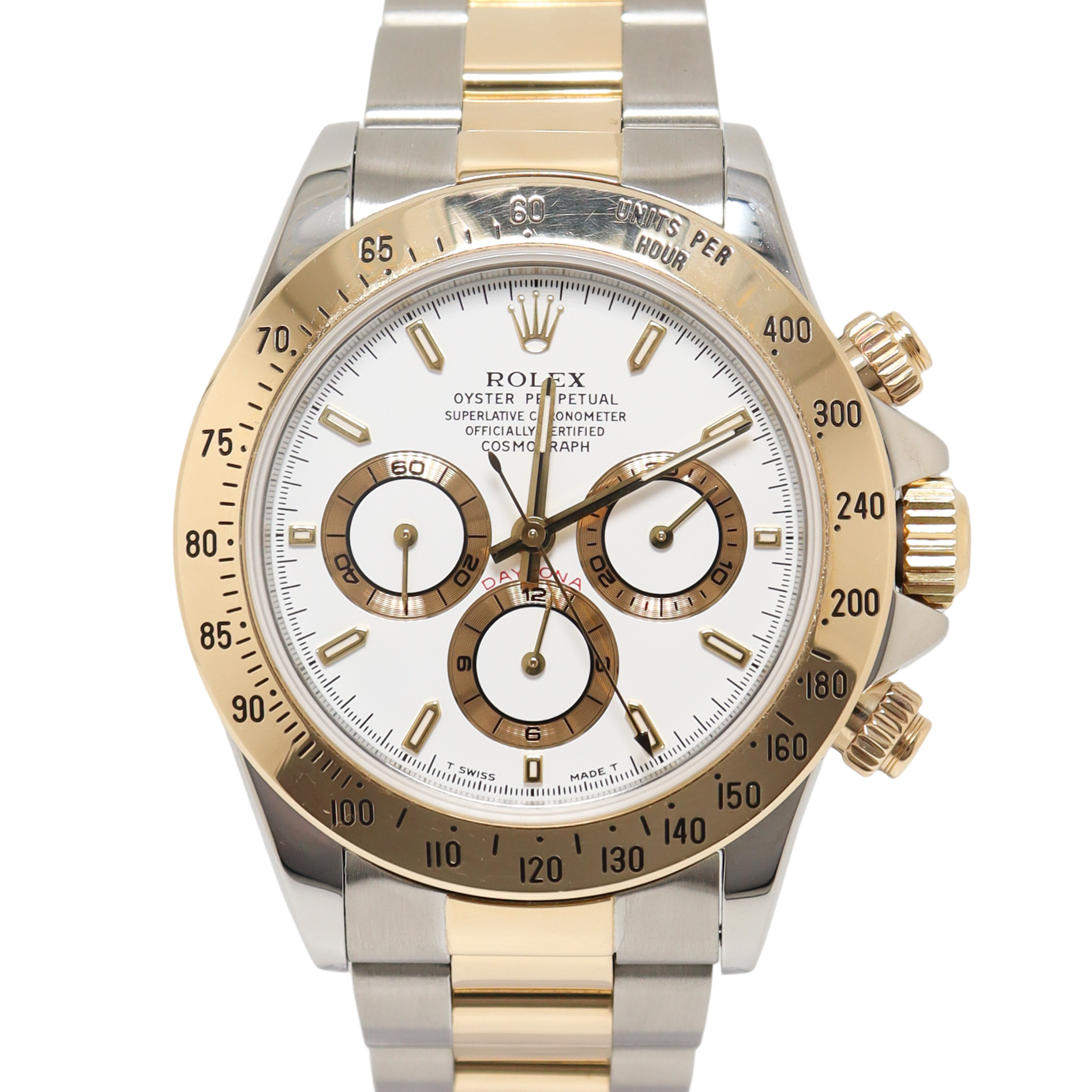 Rolex Daytona Two Tone Yellow Gold & Steel 40mm White Chronograph Dial Watch Reference#: 16523 - Happy Jewelers Fine Jewelry Lifetime Warranty