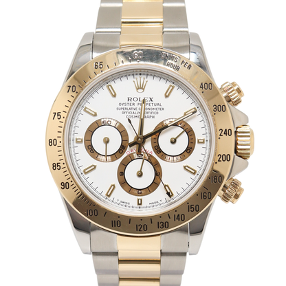 Rolex Daytona Two Tone Yellow Gold & Steel 40mm White Chronograph Dial Watch Reference#: 16523 - Happy Jewelers Fine Jewelry Lifetime Warranty