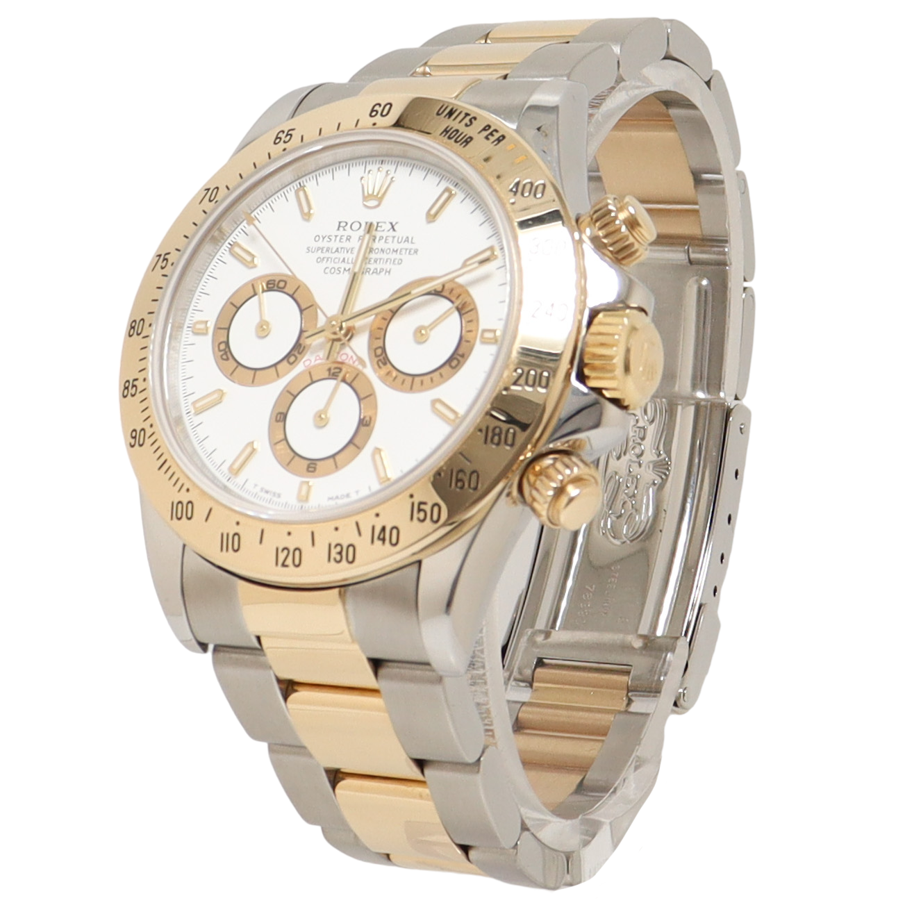 Rolex Daytona Two Tone Yellow Gold & Steel 40mm White Chronograph Dial Watch Reference#: 16523 - Happy Jewelers Fine Jewelry Lifetime Warranty