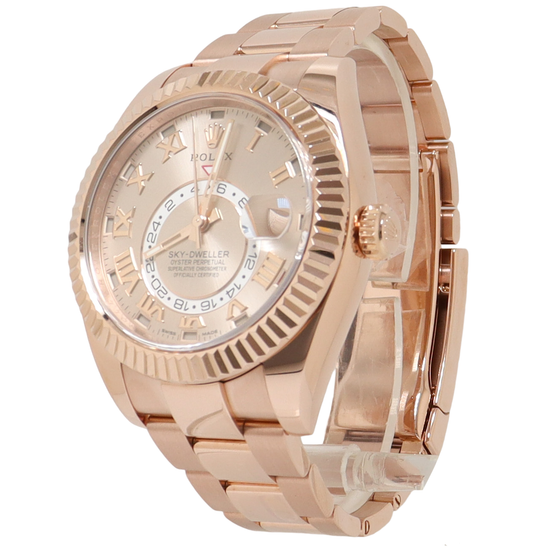 Rolex Sky Dweller Rose Gold 42mm Sun Dust Pink Roman Dial Watch Reference#: 326935 - Happy Jewelers Fine Jewelry Lifetime Warranty