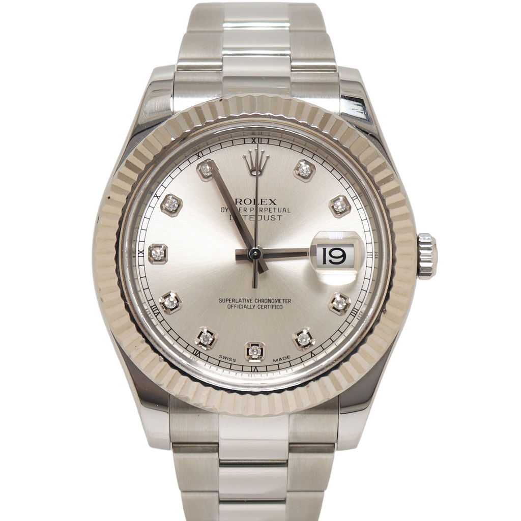 Rolex Datejust Stainless Steel 41mm Silver Diamond Dial Watch Reference #: 116334 - Happy Jewelers Fine Jewelry Lifetime Warranty