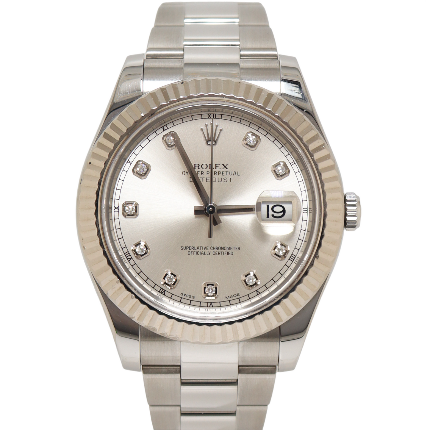 Rolex Datejust Stainless Steel 41mm Silver Diamond Dial Watch Reference #: 116334