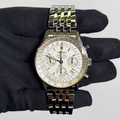 Breitling  Navitimer Stainless Steel 42mm Silver Chronograph Dial Watch Ref# A23322 - Happy Jewelers Fine Jewelry Lifetime Warranty