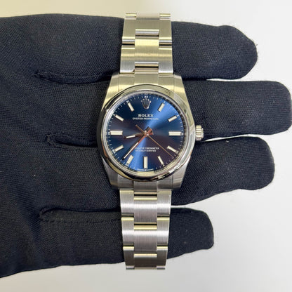 Rolex Oyster Perpetual 34mm Blue Dial Watch Ref# 124200 - Happy Jewelers Fine Jewelry Lifetime Warranty