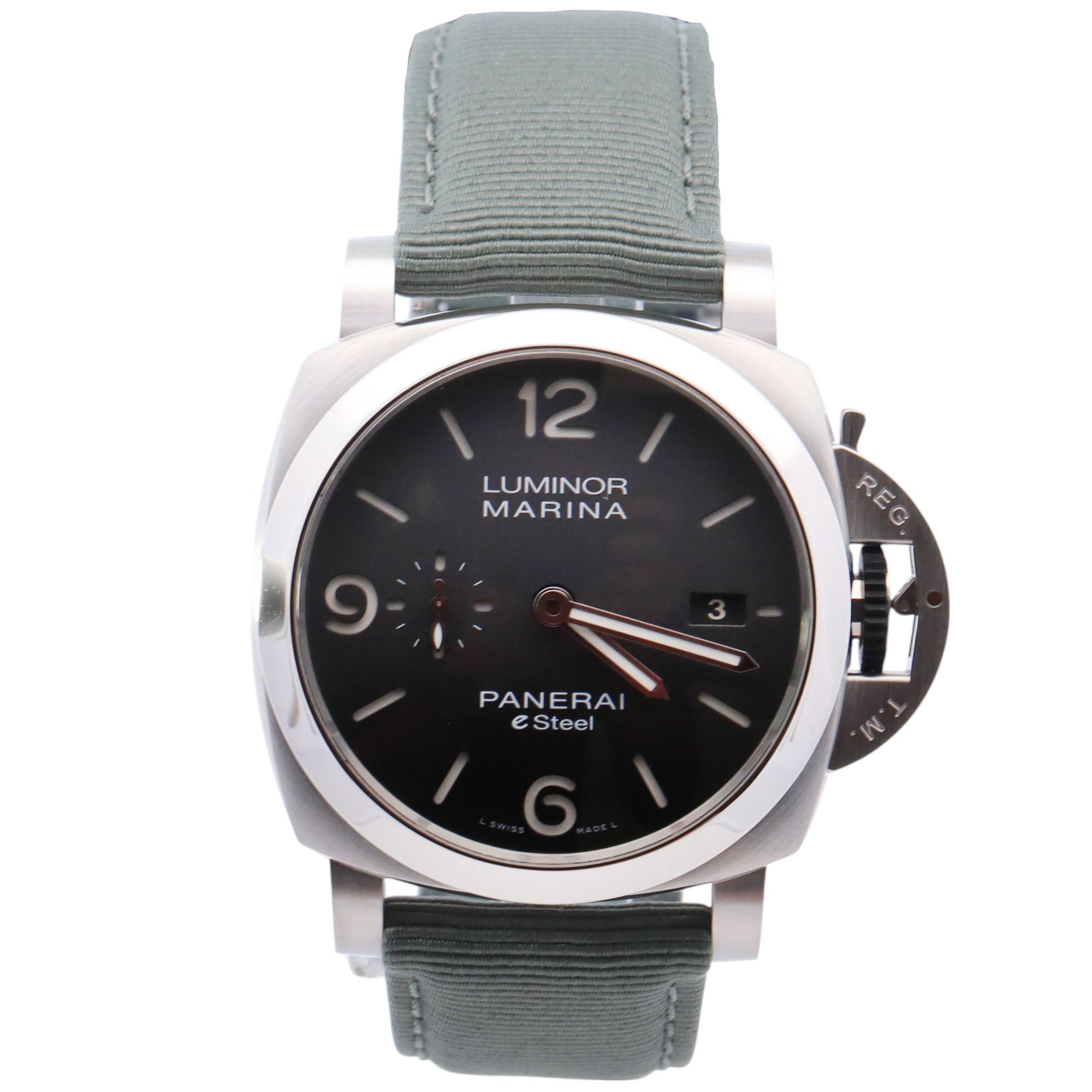 Panerai Luminor 44mm Grey/Black Dial Watch Ref# PAM01358 - Happy Jewelers Fine Jewelry Lifetime Warranty