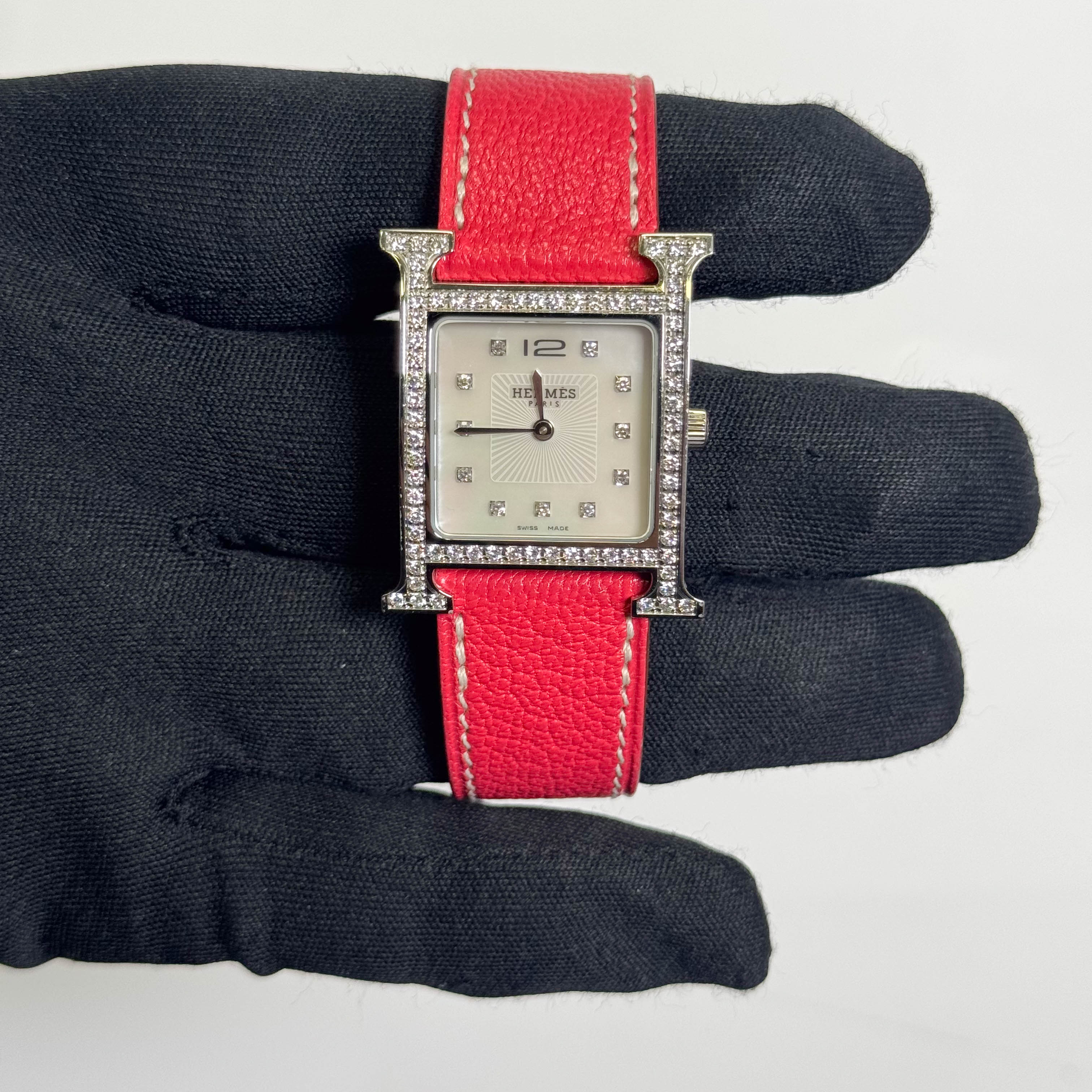 Hermes Heure H 21mm Factory Diamond MOP Dial Watch Ref# HH1.530