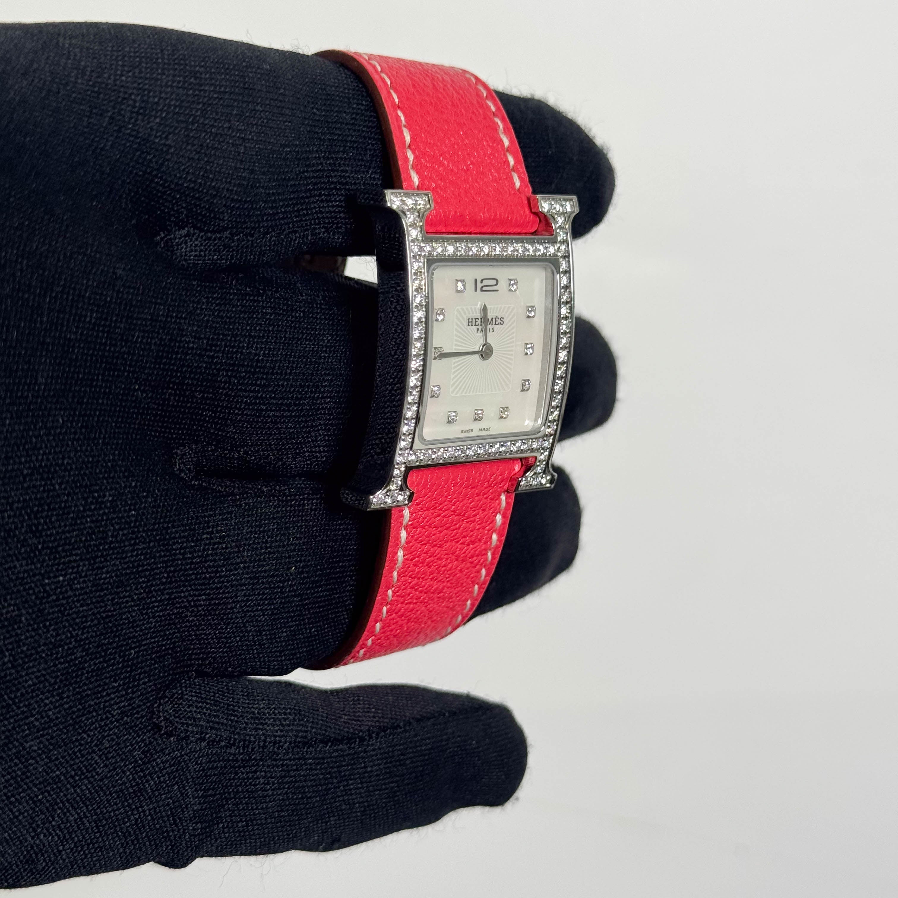 Hermes Heure H 21mm Factory Diamond MOP Dial Watch Ref# HH1.530