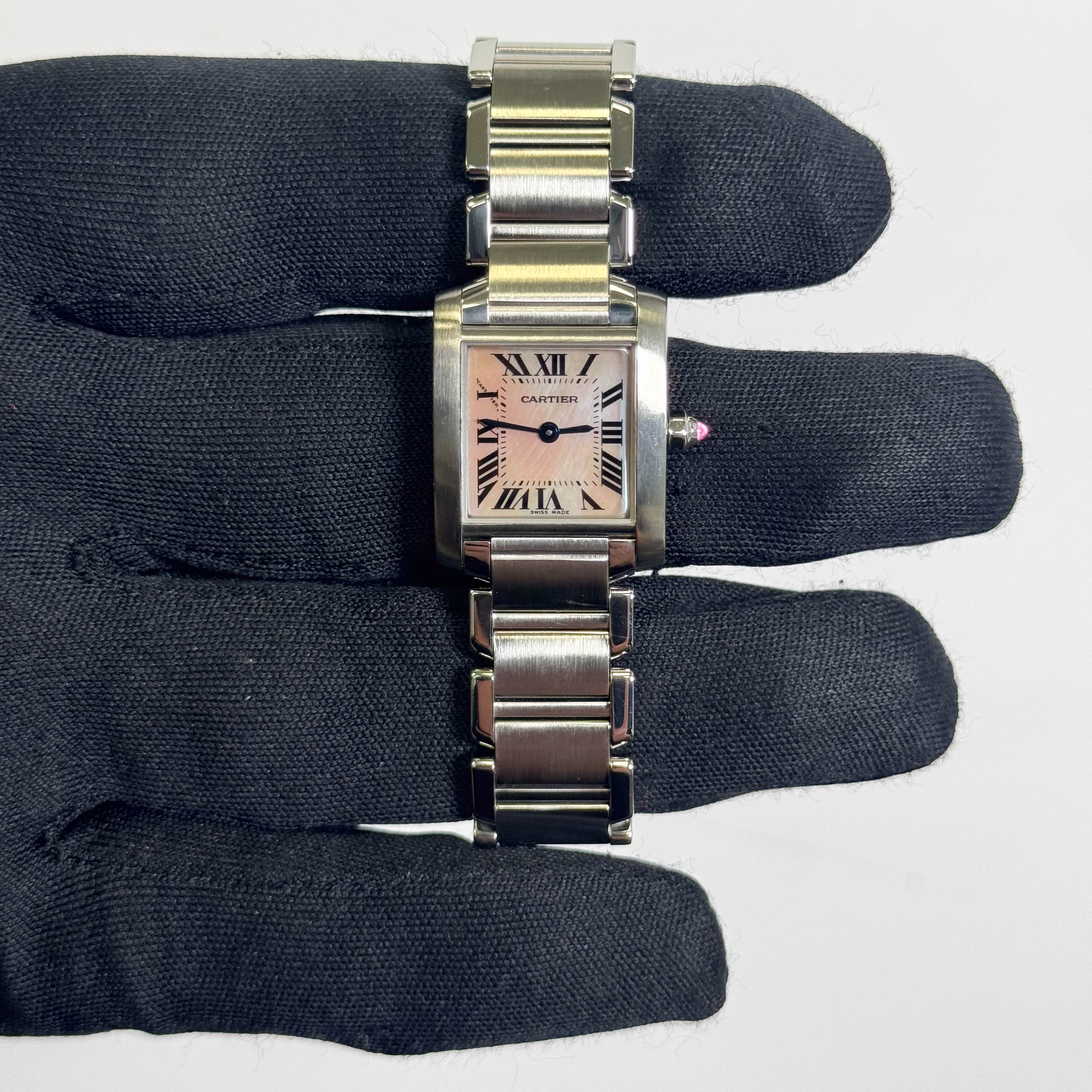 Cartier Tank Francaise Stainless Steel 20mm MOP Dial Watch Ref# W51028Q3 - Happy Jewelers Fine Jewelry Lifetime Warranty