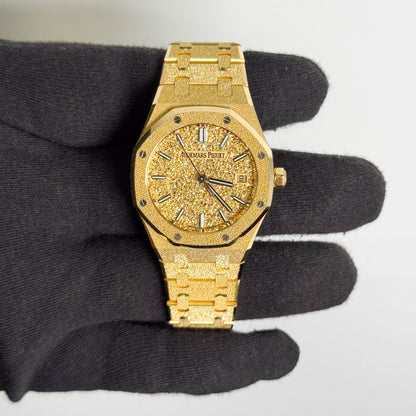 Audemars Piguet Royal Oak Frosted 34mm  Yellow Gold Sand Plated Dial Watch Ref# 77450BA.GG.1361BA.01