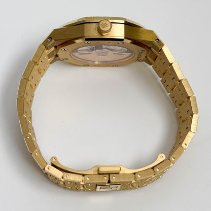 Audemars Piguet Royal Oak Frosted 34mm  Yellow Gold Sand Plated Dial Watch Ref# 77450BA.GG.1361BA.01