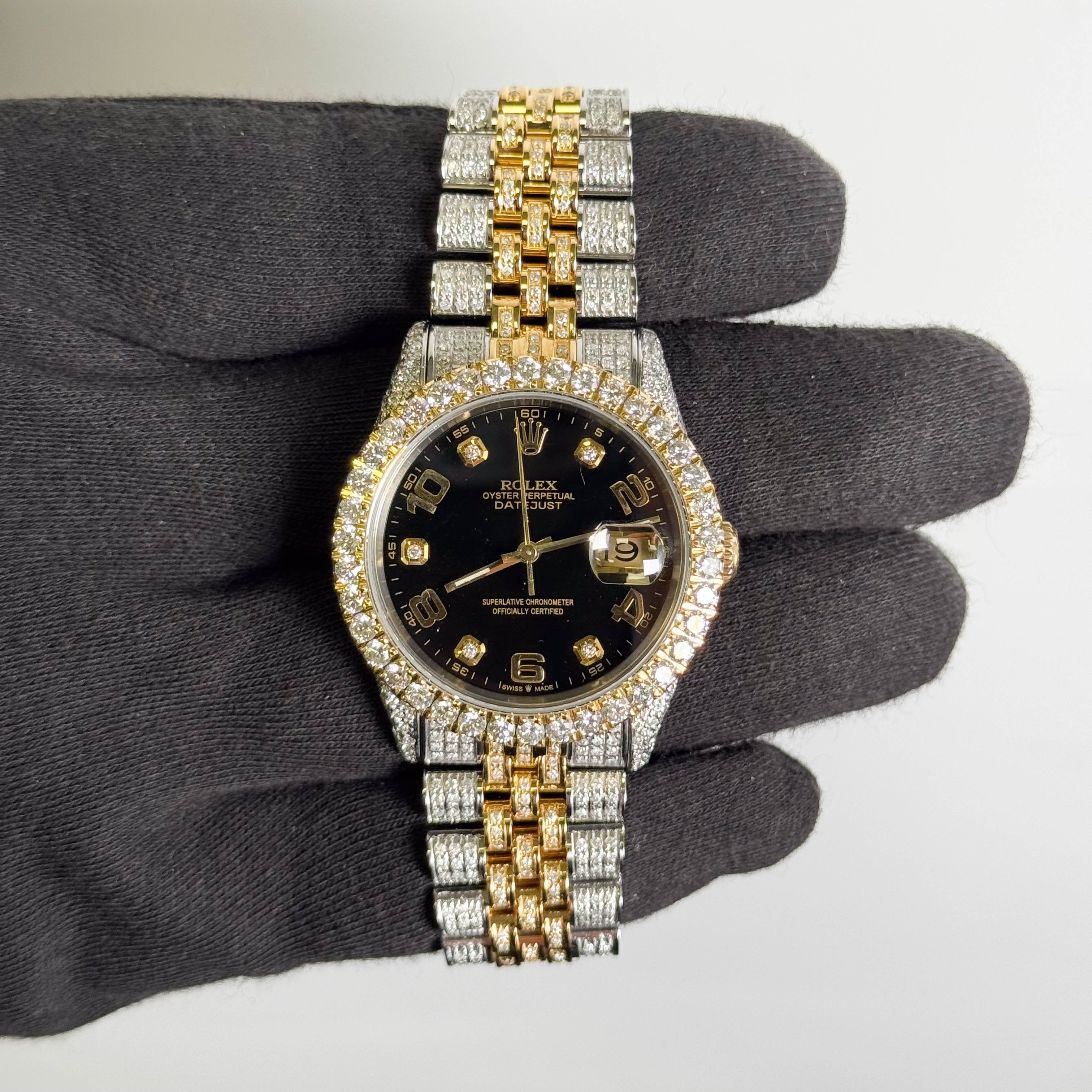 Rolex Datejust 36mm Iced Out Black Dial Watch Ref# 16233