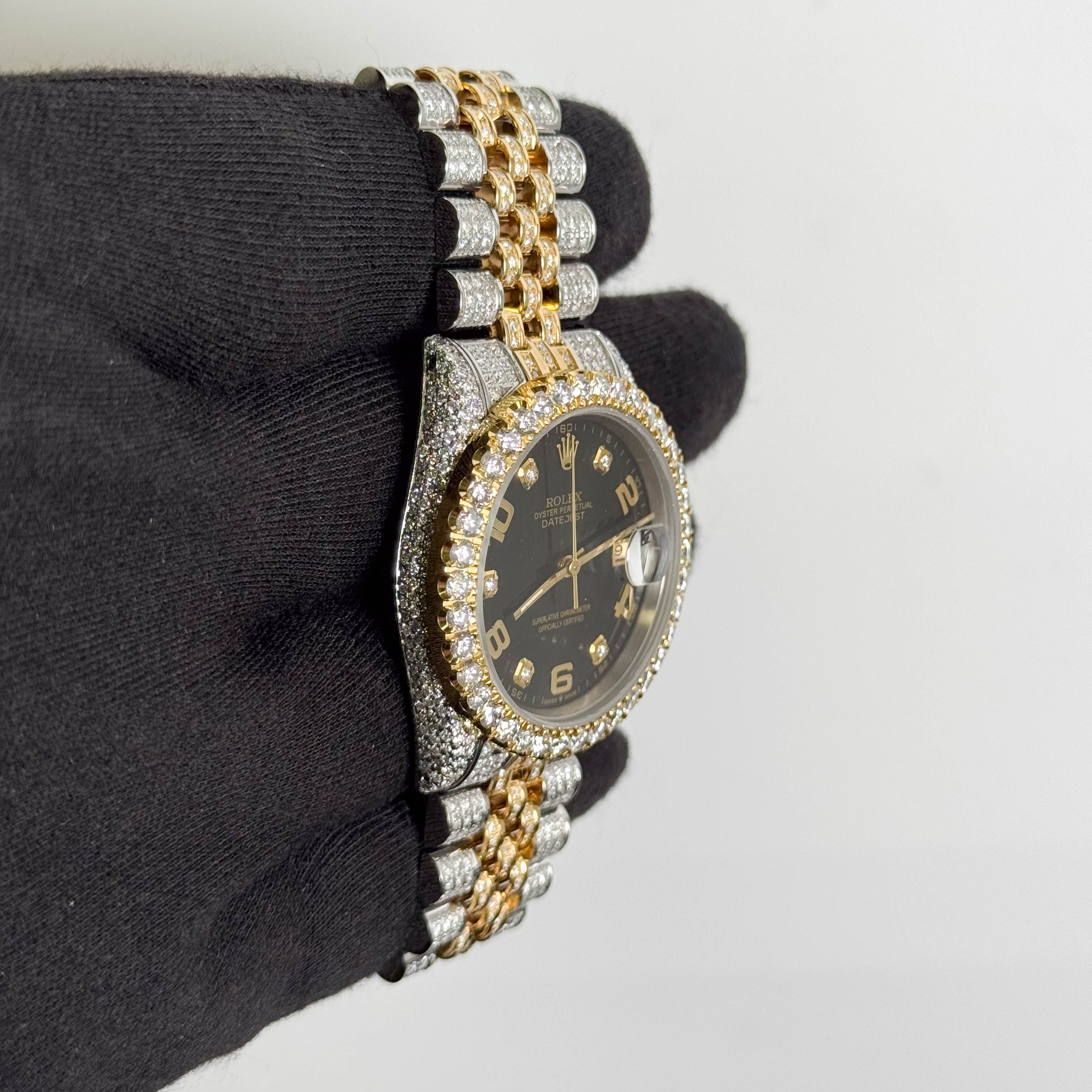 Rolex Datejust 36mm Iced Out Black Dial Watch Ref# 16233