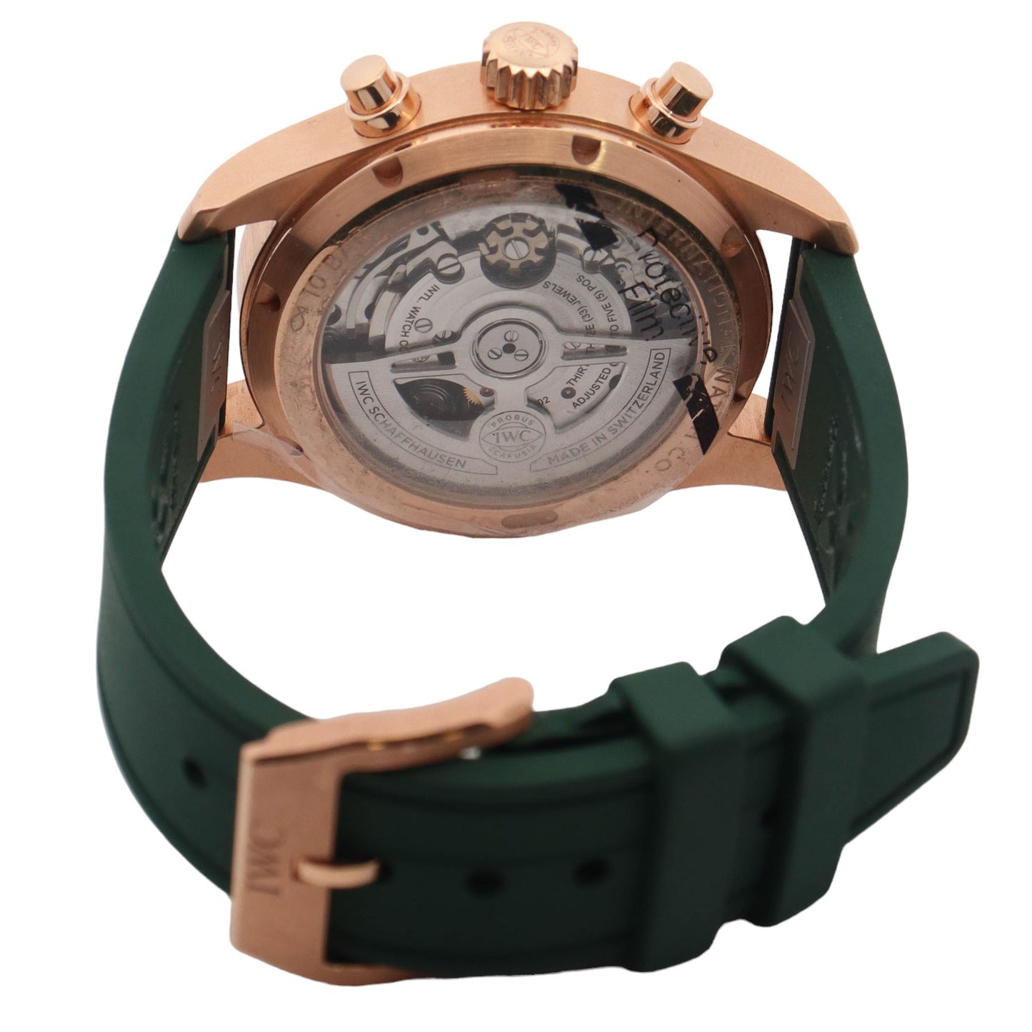 IWC Pilots Chronograph Rose Gold 41mm Green Chronograph Dial Watch Reference# IW388110