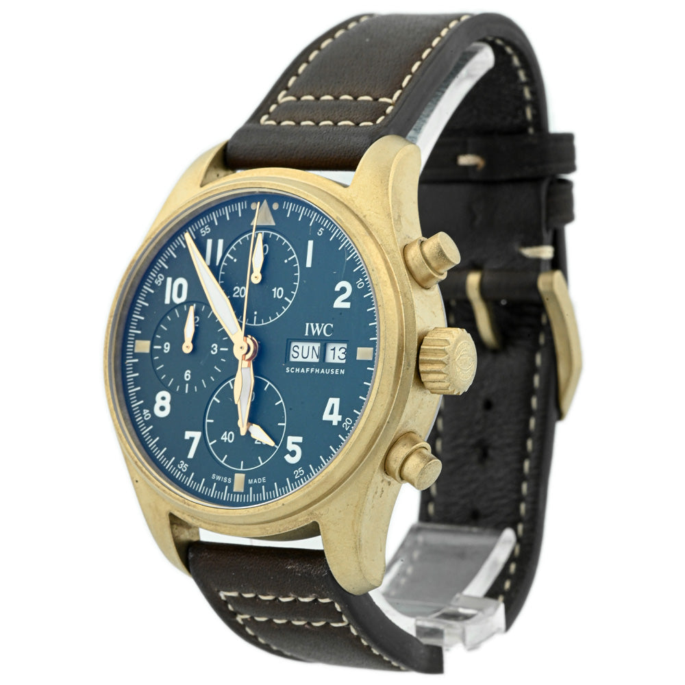 IWC Men's PILOT’S WATCH CHRONOGRAPH SPITFIRE Bronze Case 41mm Green Arabic Dial Watch Reference #: IW387902 - Happy Jewelers Fine Jewelry Lifetime Warranty