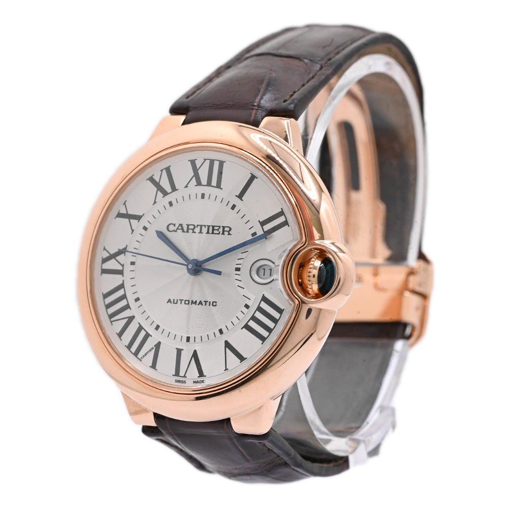 Cartier Men's Ballon Bleu Pink Gold 42mm Silver Roman Dial Watch Reference #: WGBB0017 - Happy Jewelers Fine Jewelry Lifetime Warranty