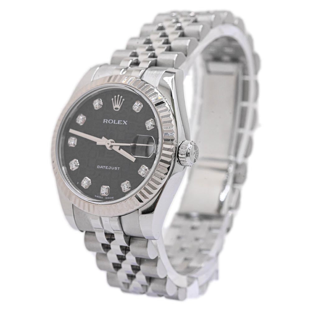 Rolex Ladies Datejust Stainless Steel 31mm Black Jubilee Diamond Dot Dial Watch Reference #: 178274 - Happy Jewelers Fine Jewelry Lifetime Warranty