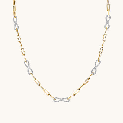 Two Tone Gold Infinity Paperclip Chain Necklace