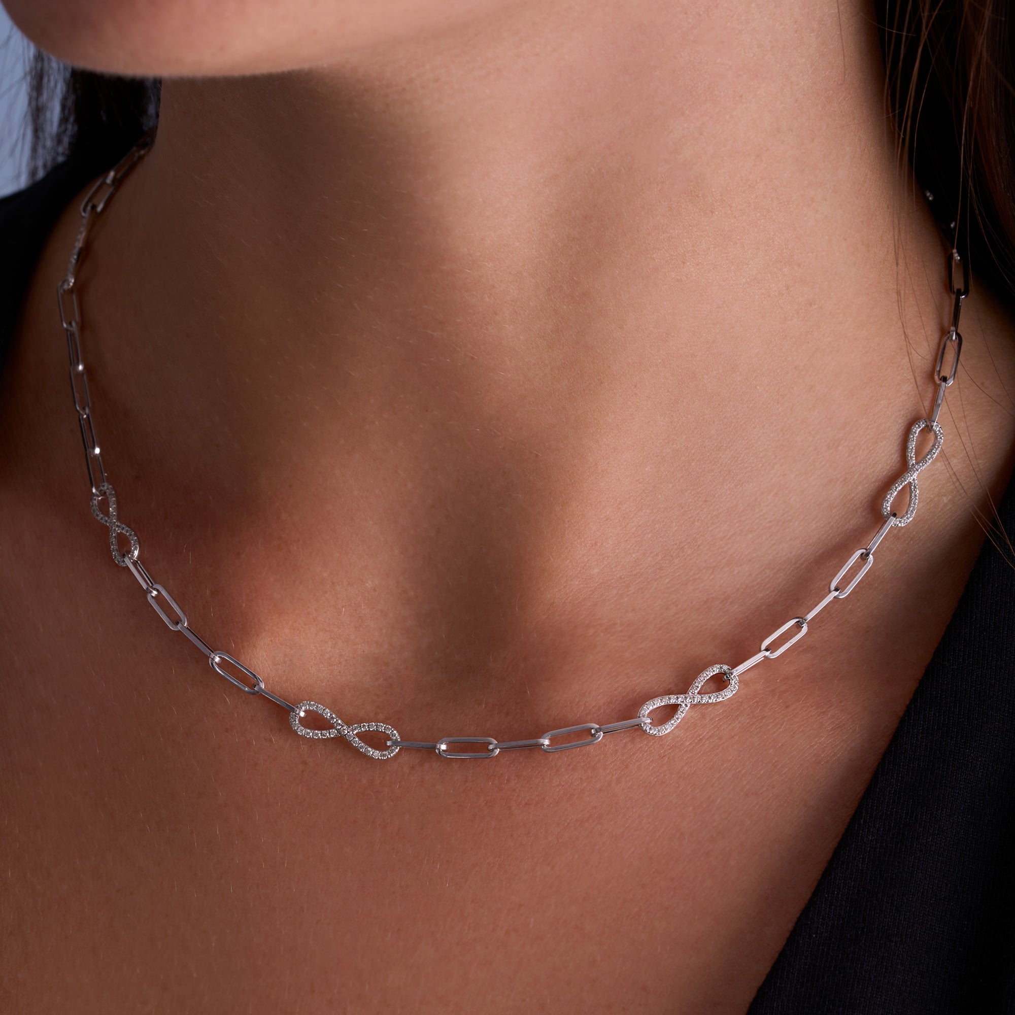 White Gold Infinity Paperclip Chain Necklace On Figure