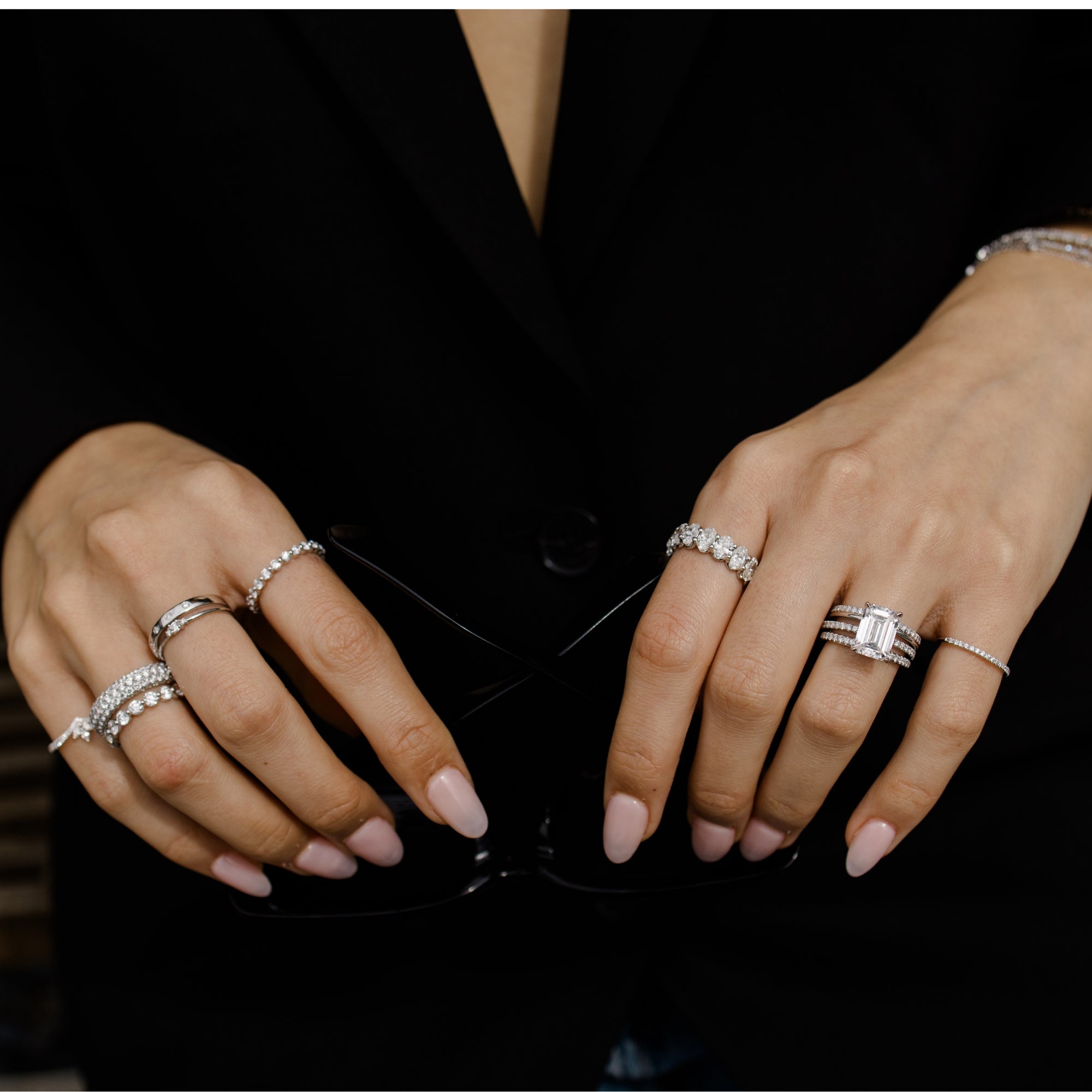 Happy⭐Ring Slanted Multi-Diamond Open Cocktail Ring – Happy Jewelers
