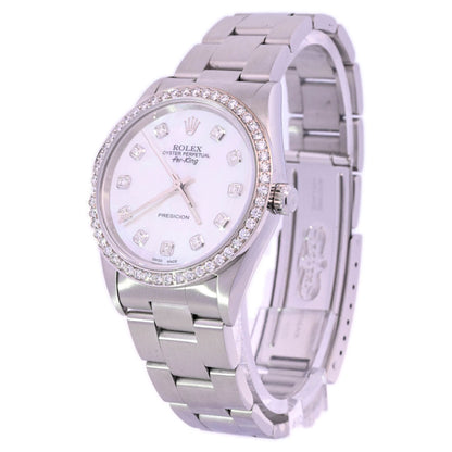 Rolex Air King Stainless Steel 34mm Custom White MOP Diamond Dial Watch Reference #: 14000 - Happy Jewelers Fine Jewelry Lifetime Warranty