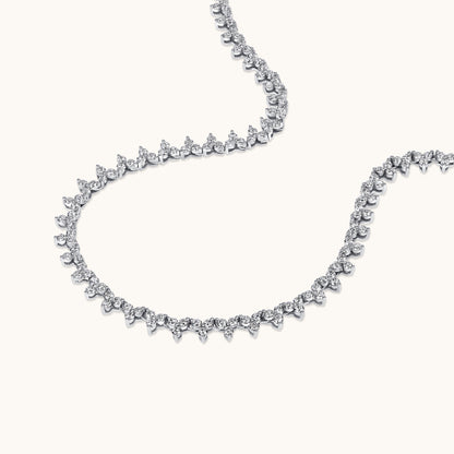 White Gold Lab Diamond Cluster Tennis Necklace
