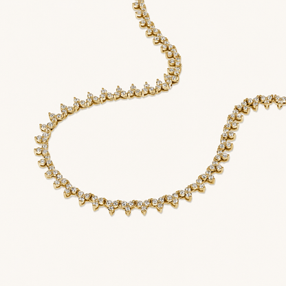 Yellow Gold Gold Lab Diamond Cluster Tennis Necklace